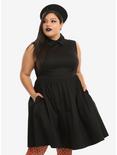 Black Sleeveless Collared Fit & Flare Dress Plus Size, BLACK, hi-res