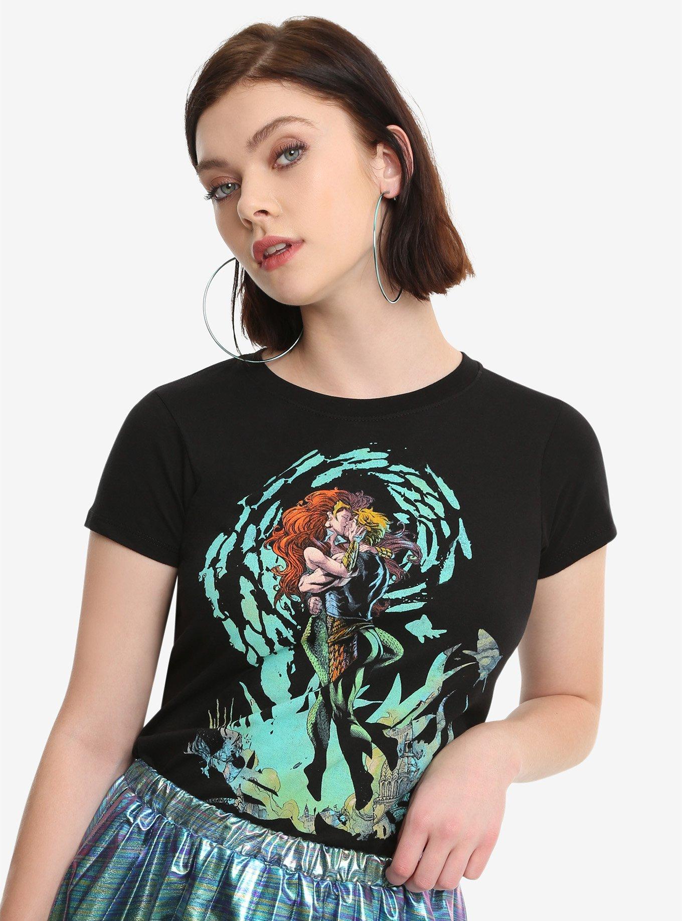 DC Comics Aquaman Mera Embrace Girls T-Shirt, BLACK, hi-res