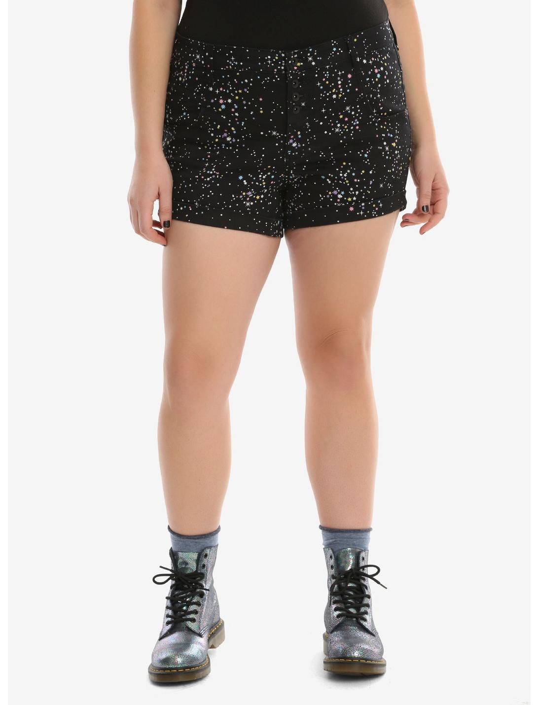 Blackheart Pastel Stars V-Stitch Shorts Plus Size, BLACK, hi-res