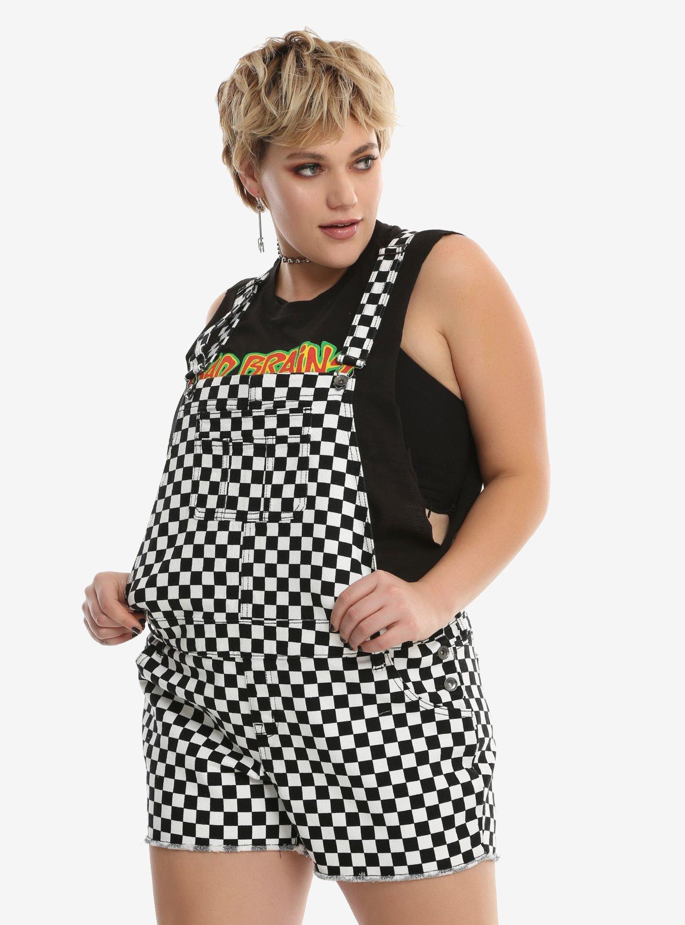 Blackheart Checkerboard Shortalls Plus Size, BLACK, hi-res