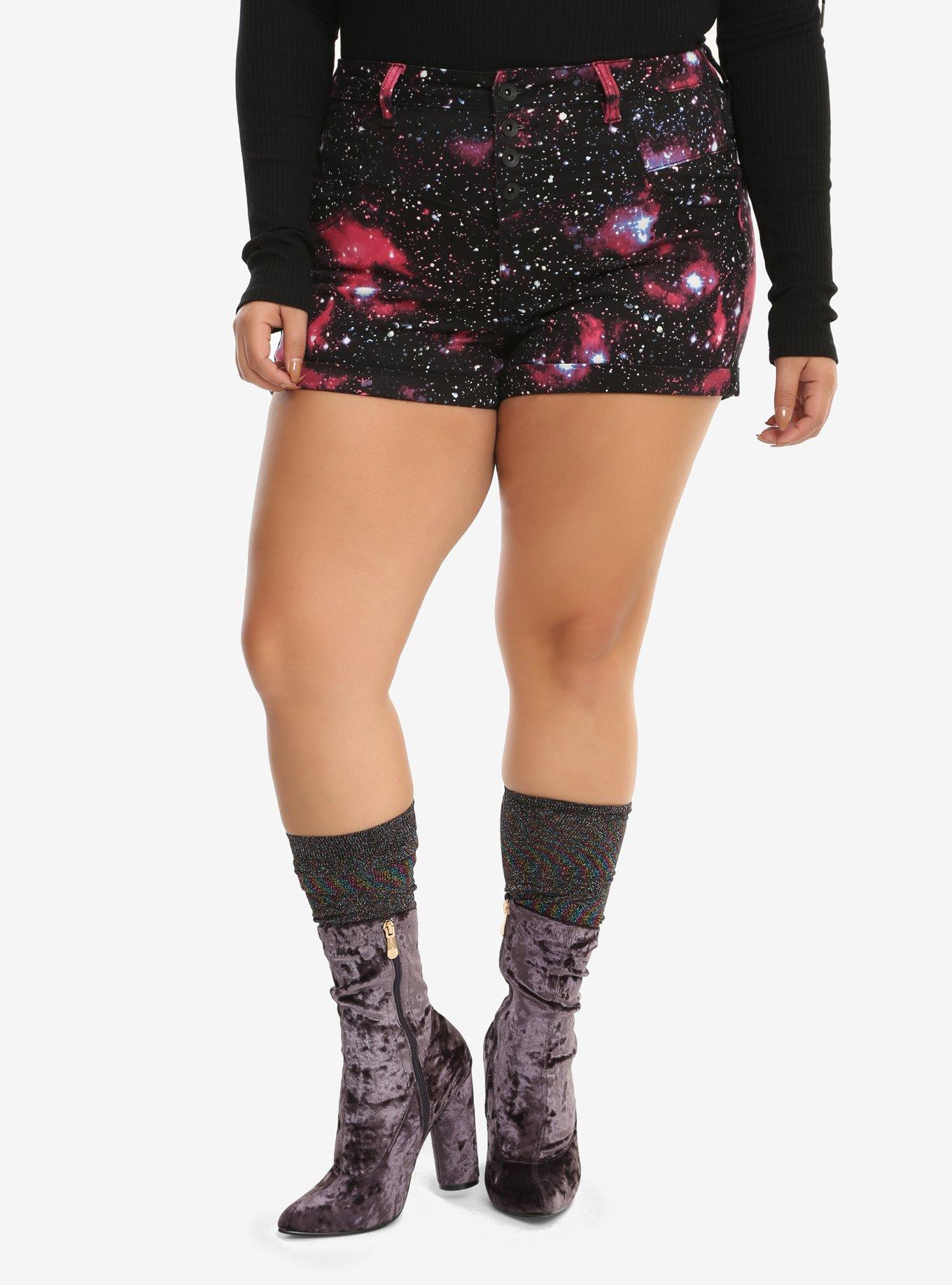 Blackheart V-Stitch Galaxy Print Shorts Plus Size, BLACK, hi-res