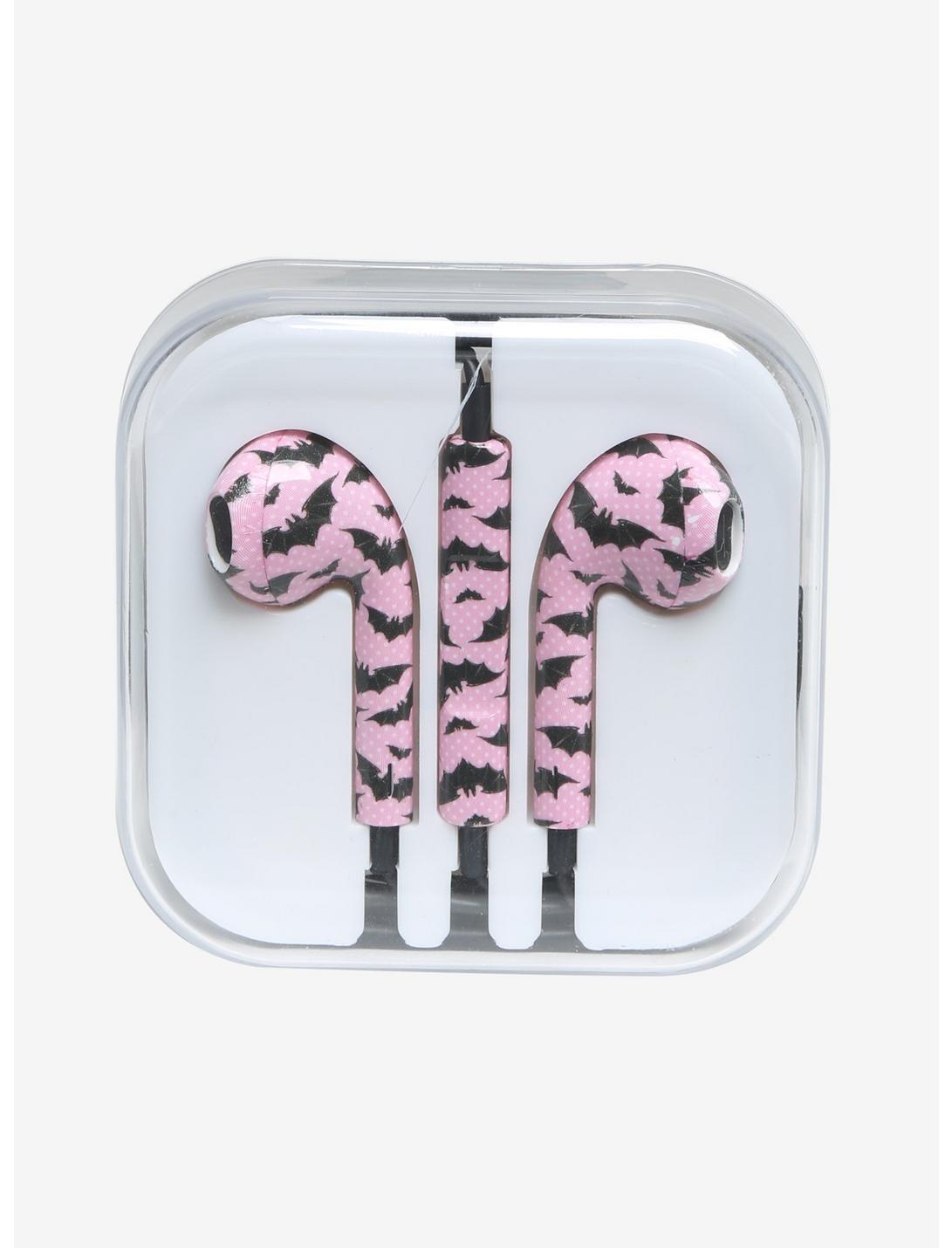 Pink Polka Dot Bat Earbuds, , hi-res