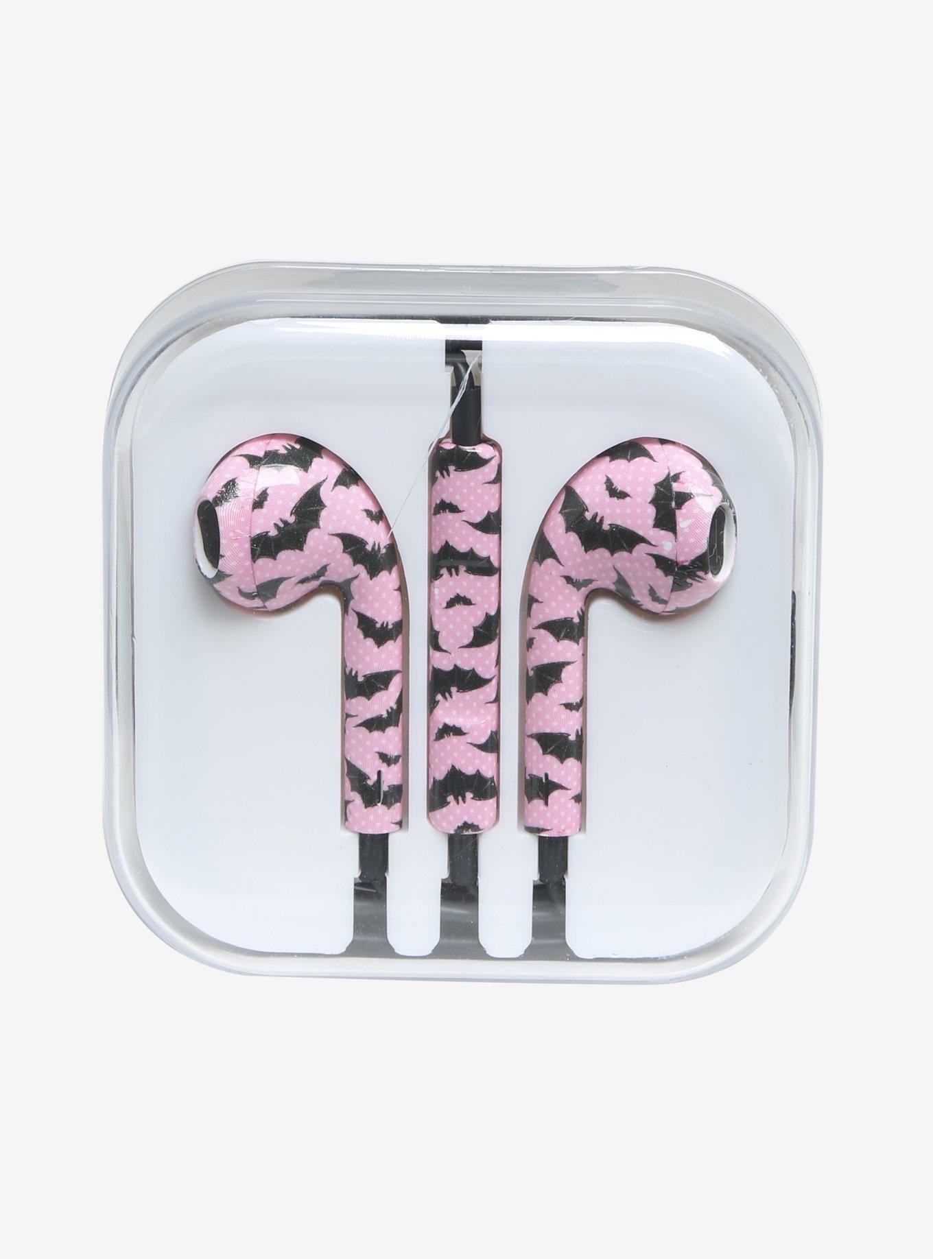 Pink Polka Dot Bat Earbuds, , hi-res