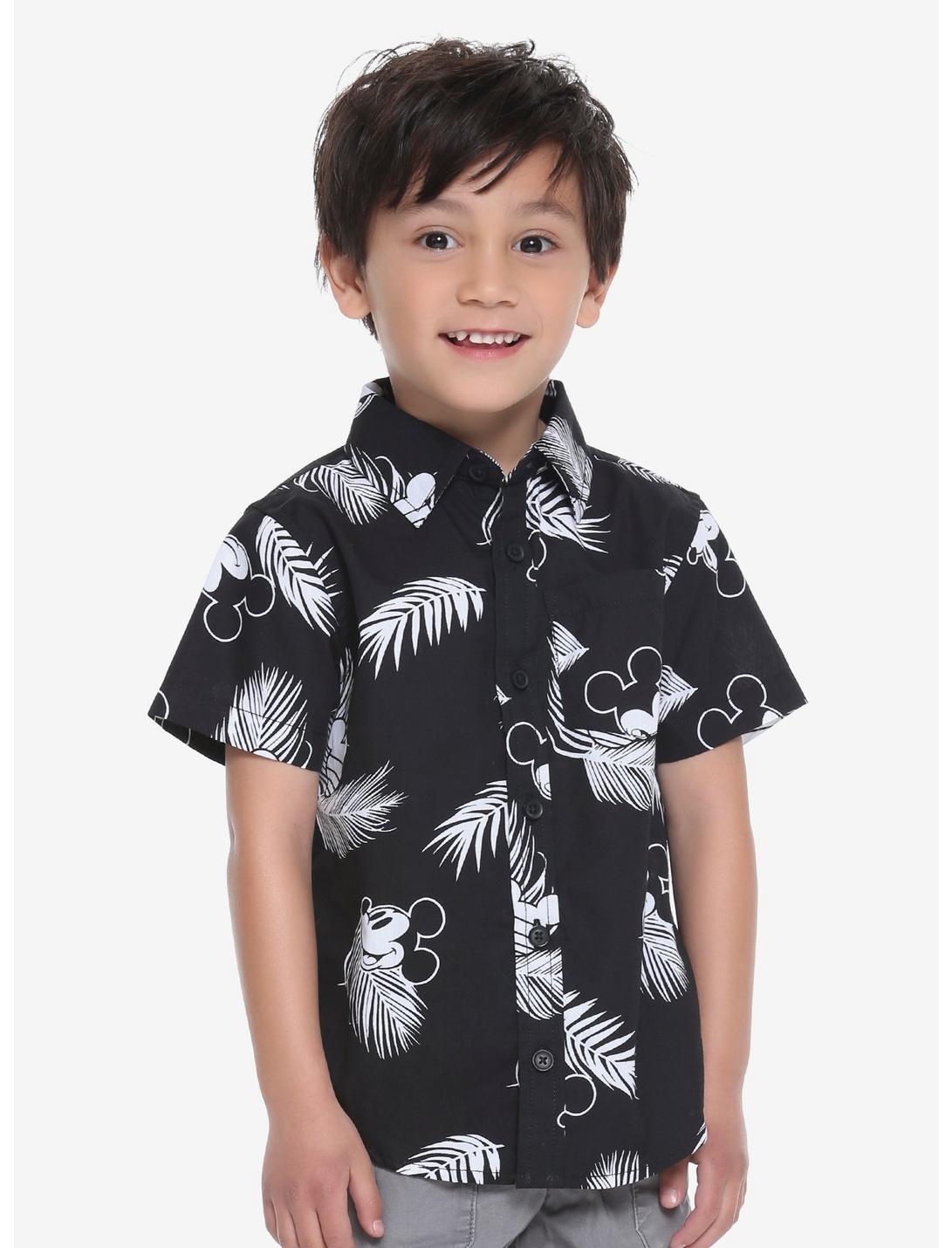 Disney Mickey Mouse Tonal Tropical Toddler Woven Button-Up - BoxLunch Exclusive, BLACK, hi-res