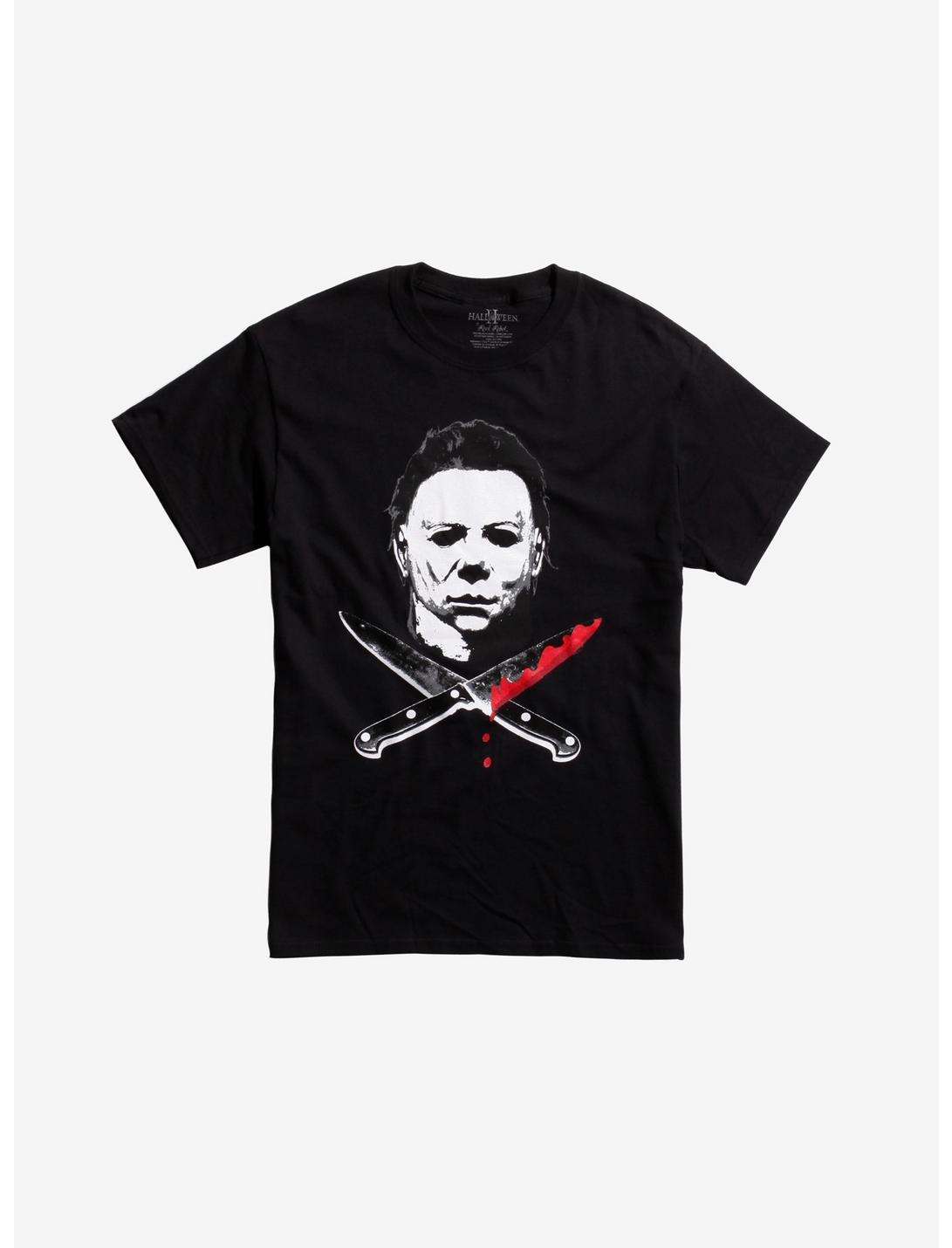 Halloween Michael Myers Crossed Knives T-Shirt, BLACK, hi-res