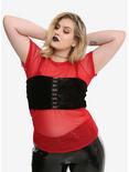 Red Mesh Girls Top Plus Size, RED, hi-res