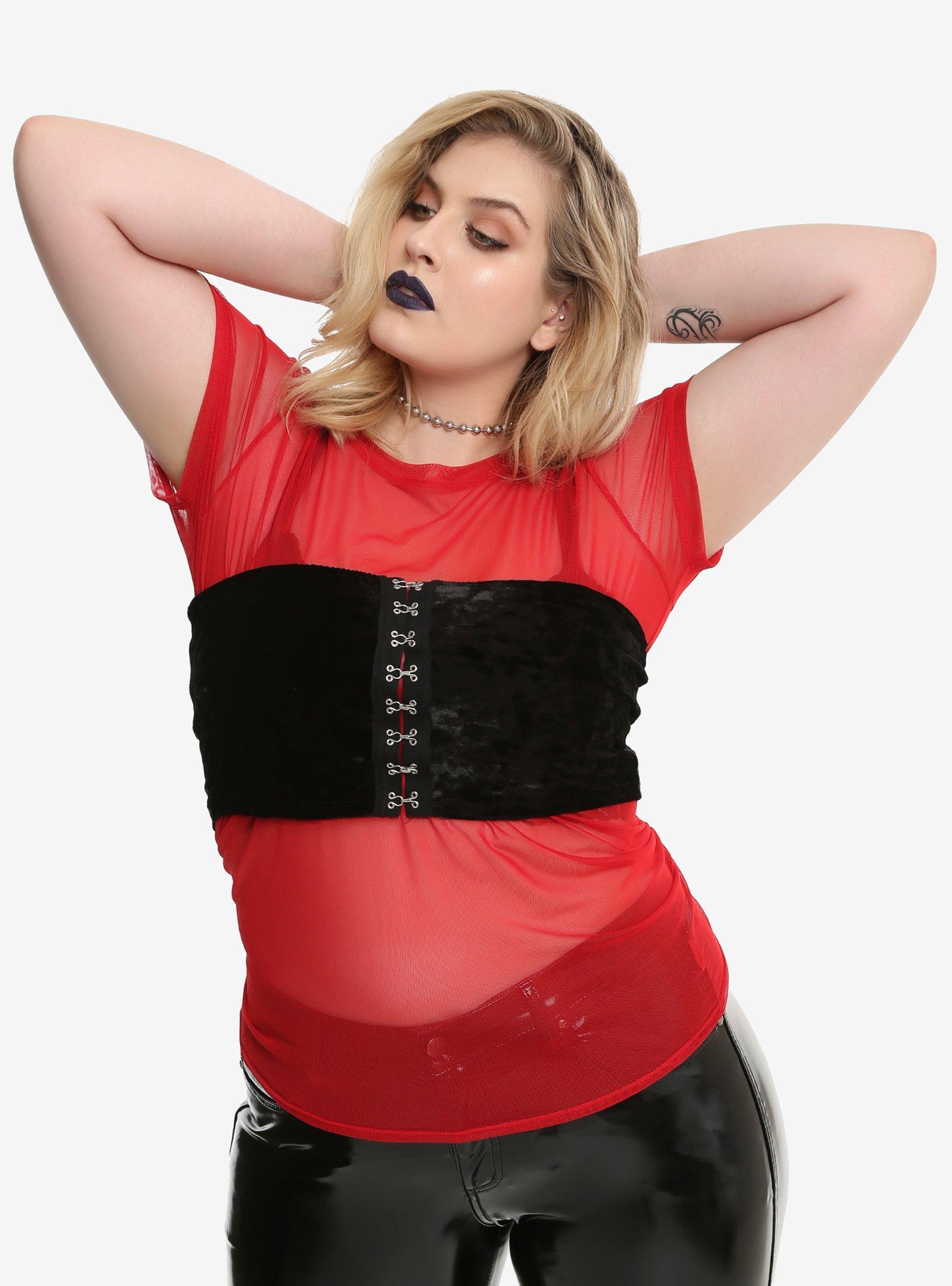 Red mesh best sale top plus size