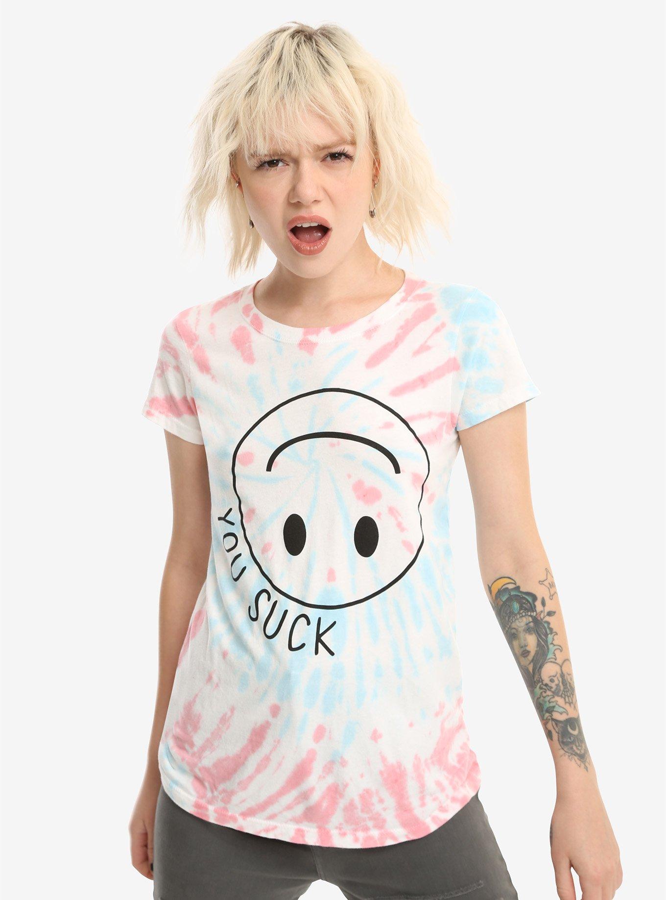 You Suck Smiley Face Tie Dye Girls T-Shirt, TIE DYE, hi-res