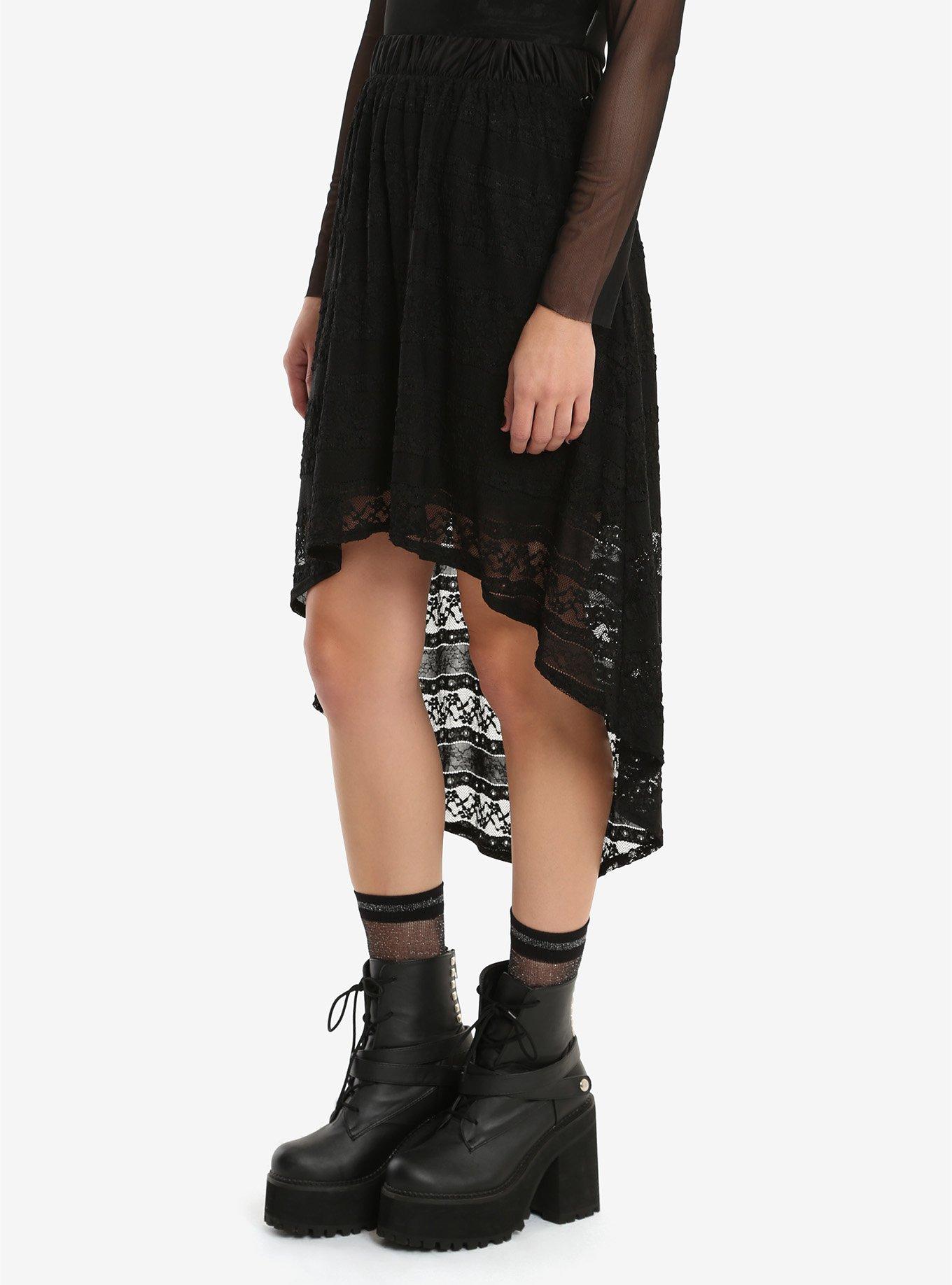 Black Lace Hi-Low Skirt, BLACK, hi-res