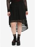 Black Lace Hi-Low Hem Skirt Plus Size, BLACK, hi-res
