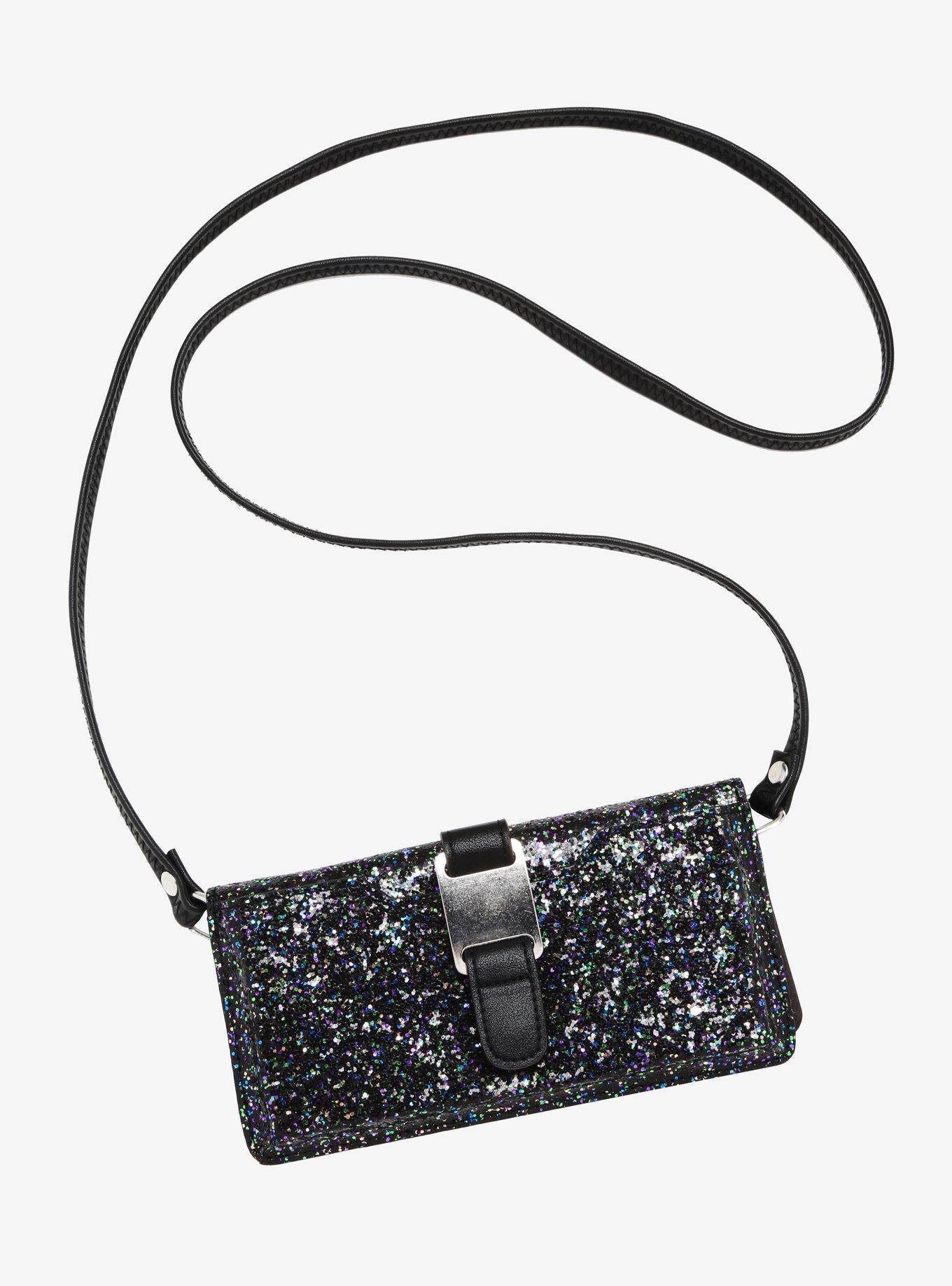 Black Glitter Wallet On A String, , hi-res