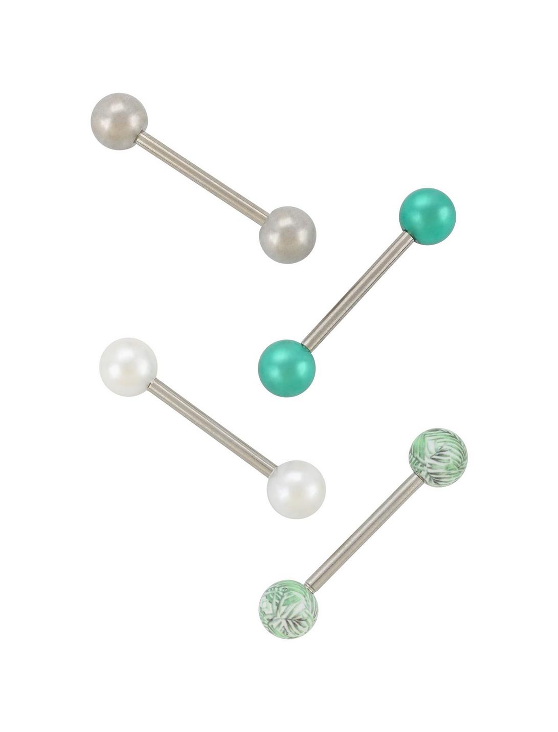 14G Steel White & Green Tongue Barbell 4 Pack, , hi-res