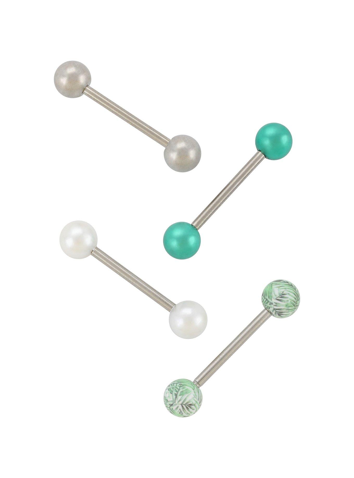 14G Steel White & Green Tongue Barbell 4 Pack, , hi-res
