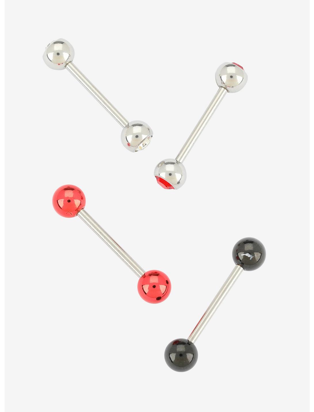 14G Steel Red & Black Tongue Barbell 4 Pack, , hi-res