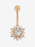 14G Steel Gold Plated CZ Flower Curved Navel Barbell, , hi-res
