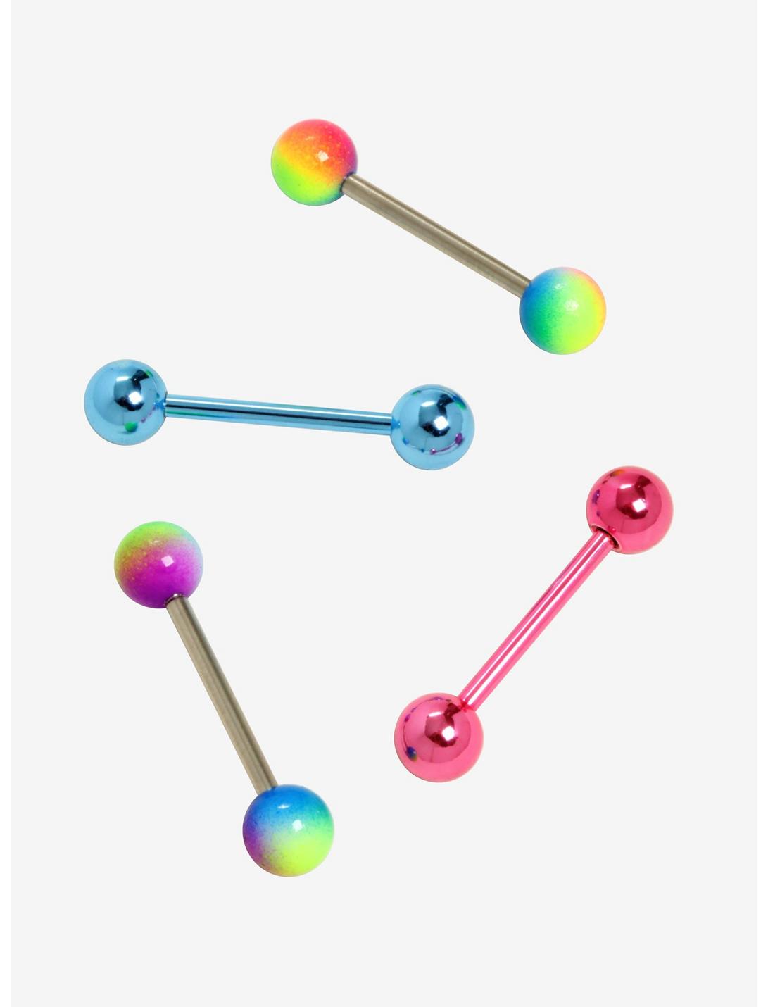 14G Steel Pink Blue Rainbow Tongue Barbell 4 Pack, , hi-res