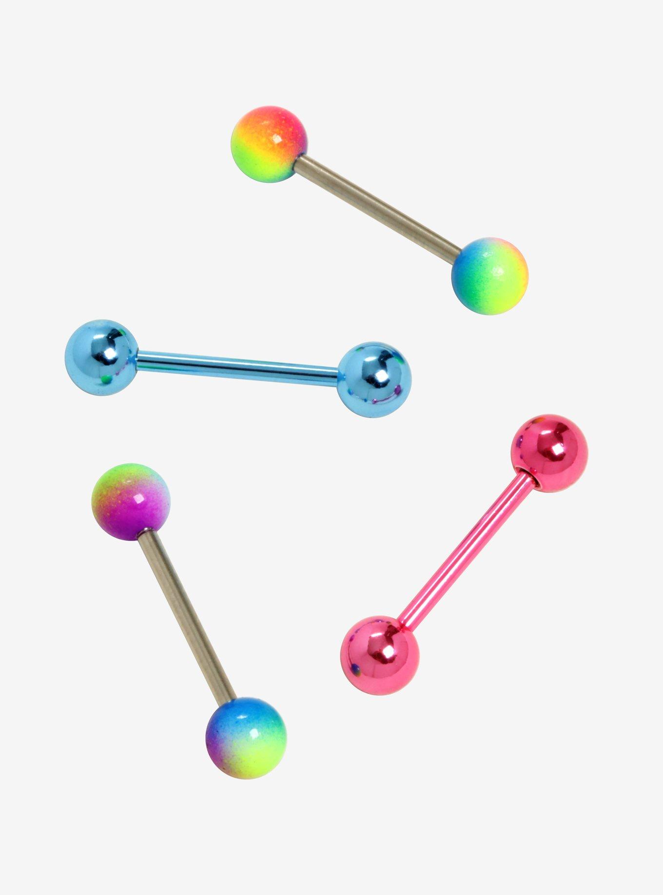 14G Steel Pink Blue Rainbow Tongue Barbell 4 Pack, , hi-res