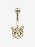 14G Clear CZ Cat Face Navel Barbell, , hi-res