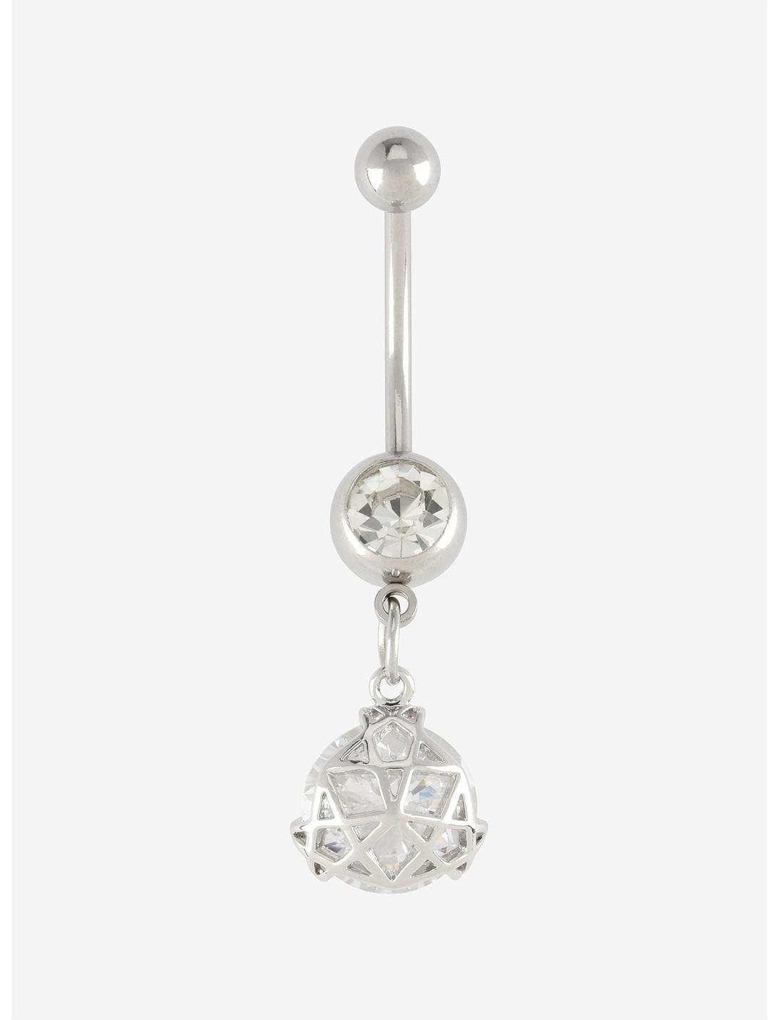 14G Steel Clear CZ Wrapped Drop Navel Barbell, , hi-res