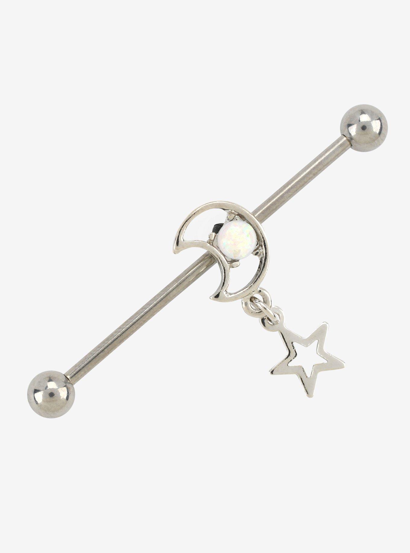 14G Steel Moon & Star Industrial Barbell, , hi-res