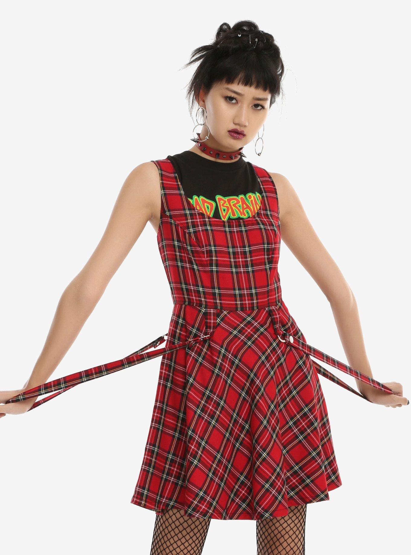 Tripp Red Plaid Suspender Dress, RED, hi-res