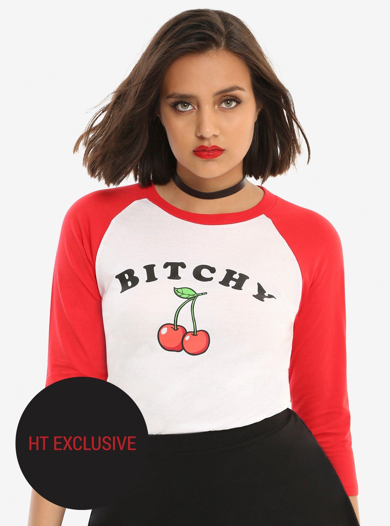 Bitchy Cherry Girls Raglan, WHITE, hi-res