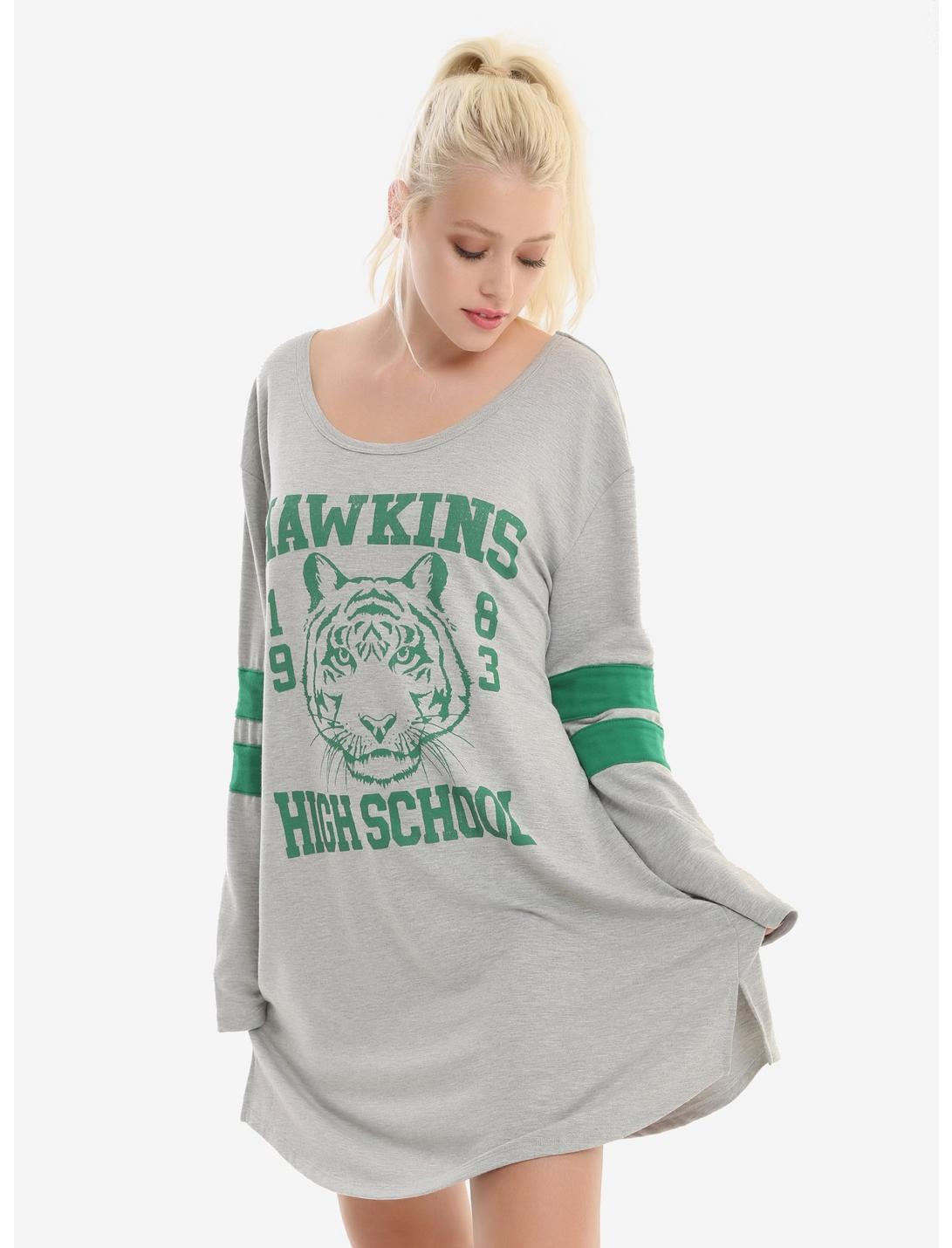 Stranger Things Hawkins High School Dorm Sleep Shirt Hot Topic Exclusive, HEATHER GREY, hi-res