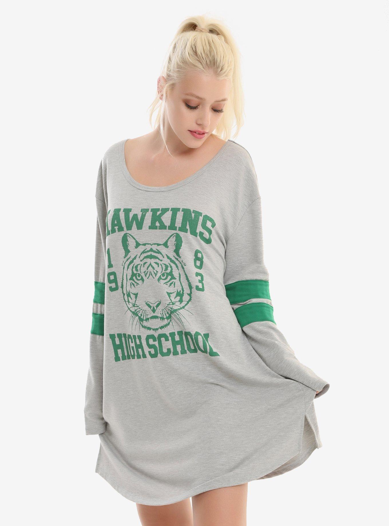 Stranger Things Hawkins High School Dorm Sleep Shirt Hot Topic Exclusive, HEATHER GREY, hi-res