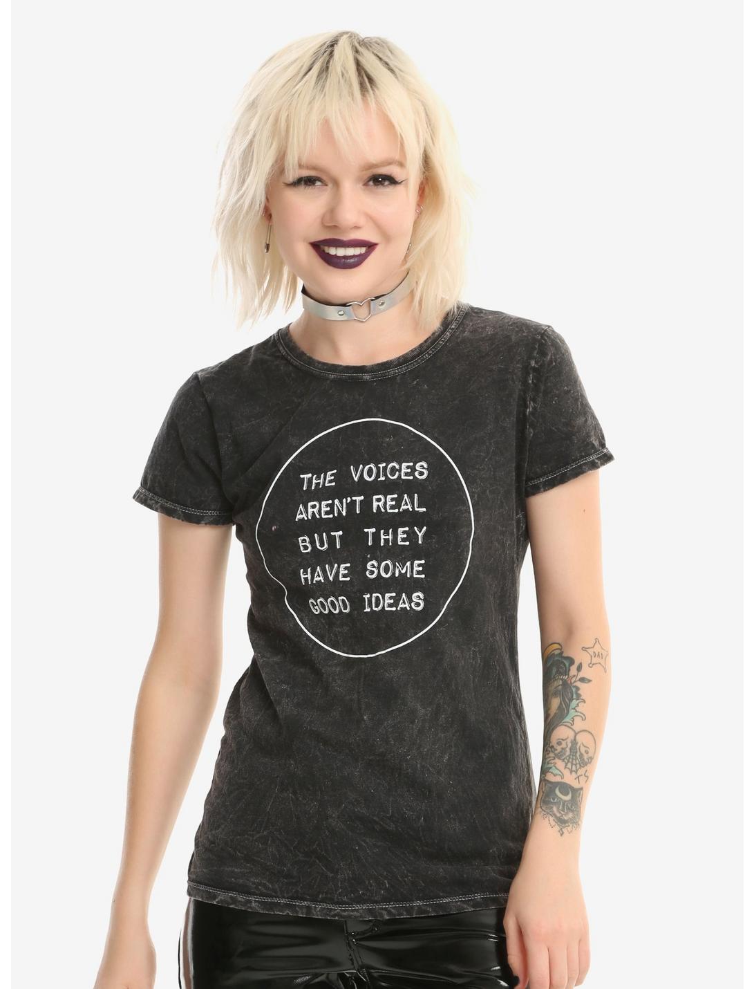 The Voices Aren't Real Girls T-Shirt, BLACK, hi-res