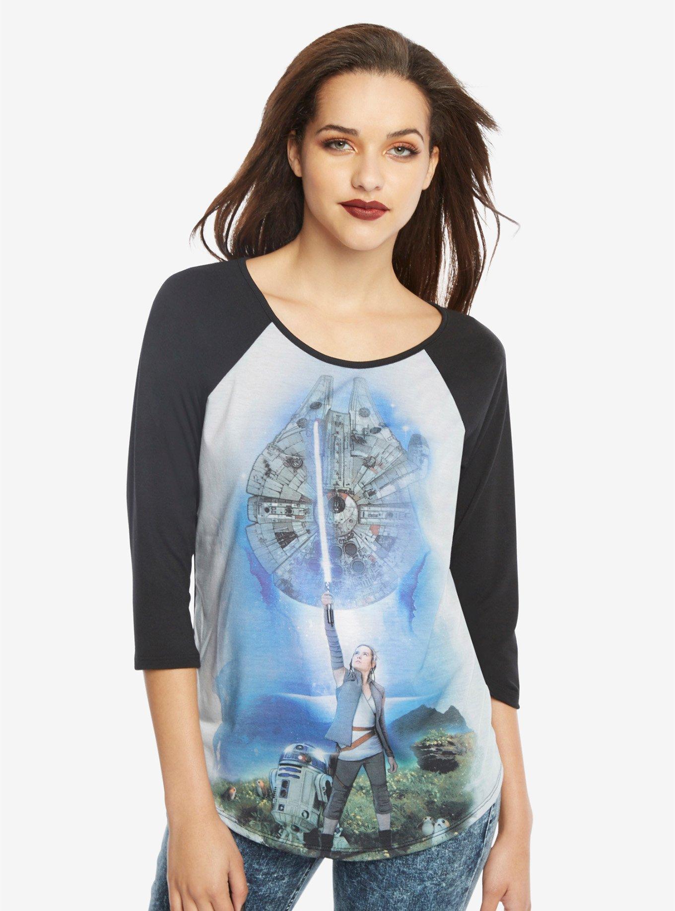 Her Universe Star Wars: The Last Jedi Rey Millennium Falcon Girls Raglan, GREY, hi-res