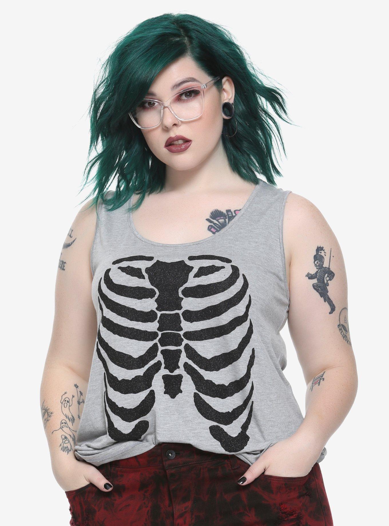 Glitter Rib Cage Slashed Back Girls Tank Top Plus Size, GREY, hi-res