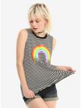 Black & White Striped Dripping Rainbow Girls Tank Top, BLACK, hi-res