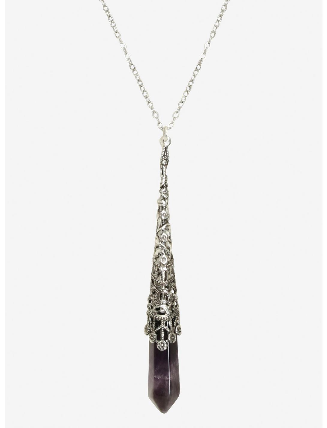 Blackheart Purple Crystal Filigree Pendant Necklace, , hi-res