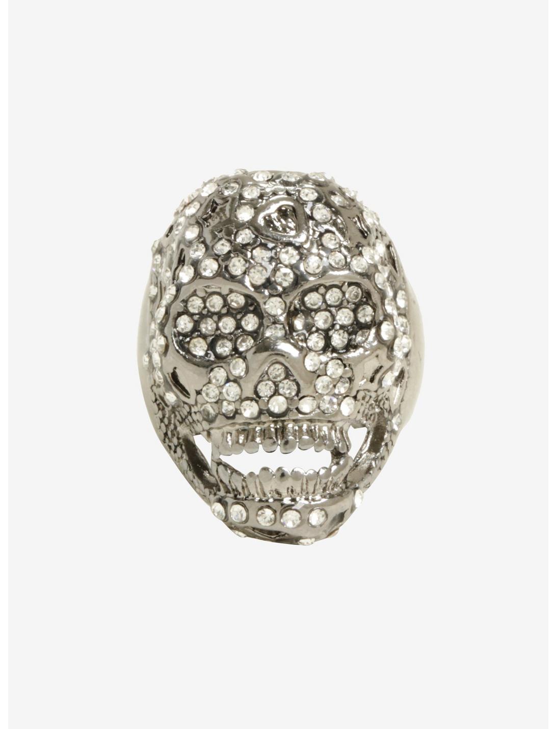 Blackheart Hematite Tiffany Skull Ring, , hi-res