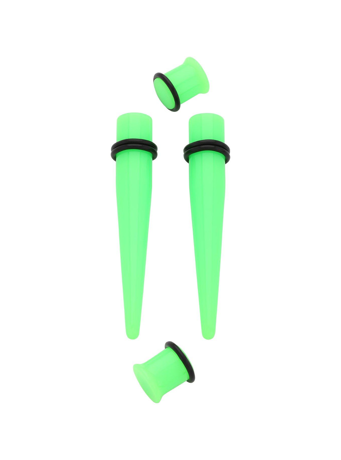 Acrylic Neon Green Taper & Plug 4 Pack, GREEN, hi-res