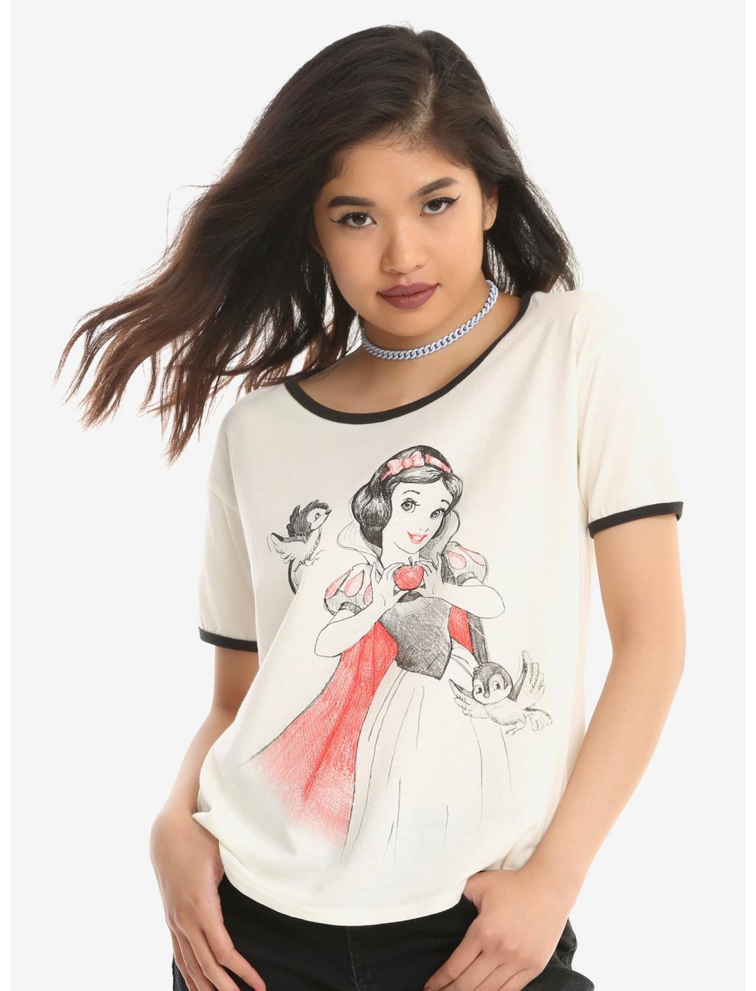 Disney Snow White Birds Sketch Girls Ringer T-Shirt, WHITE, hi-res