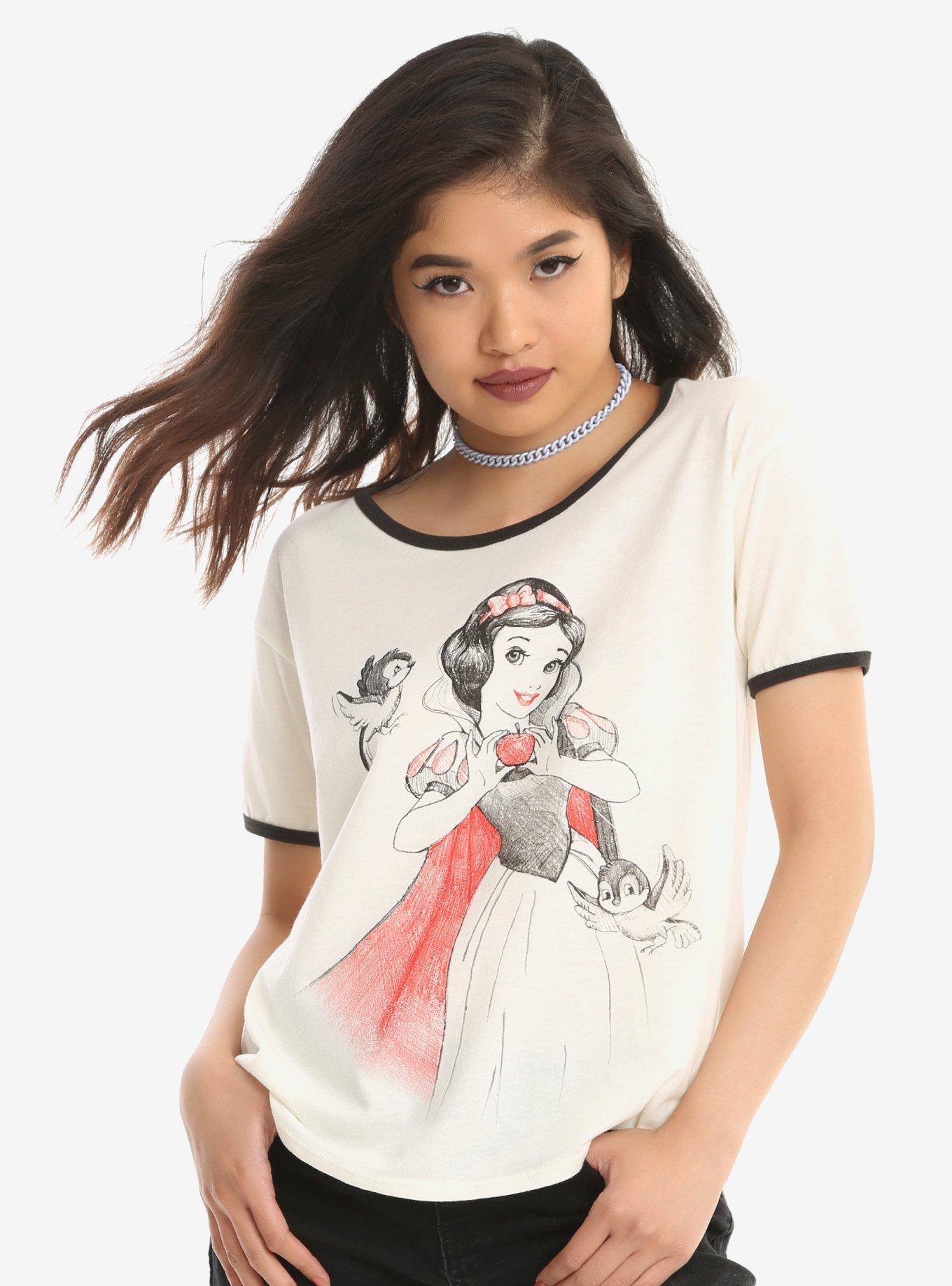 Disney Snow White Birds Sketch Girls Ringer T-Shirt, WHITE, hi-res