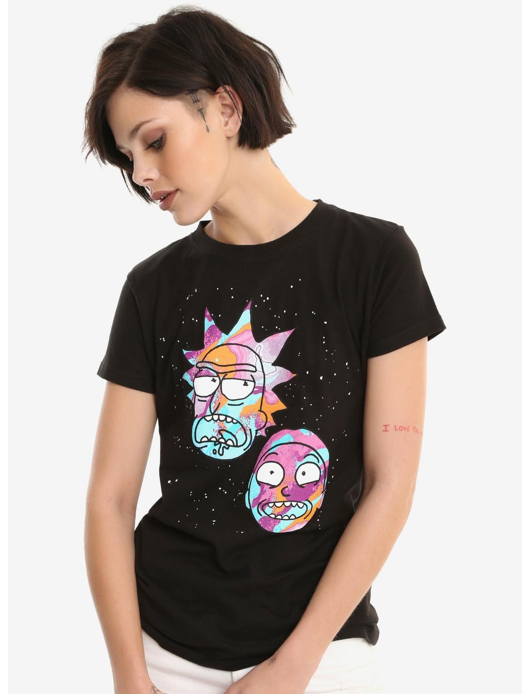 Rick And Morty Painted Faces Girls T-Shirt, BLACK, hi-res