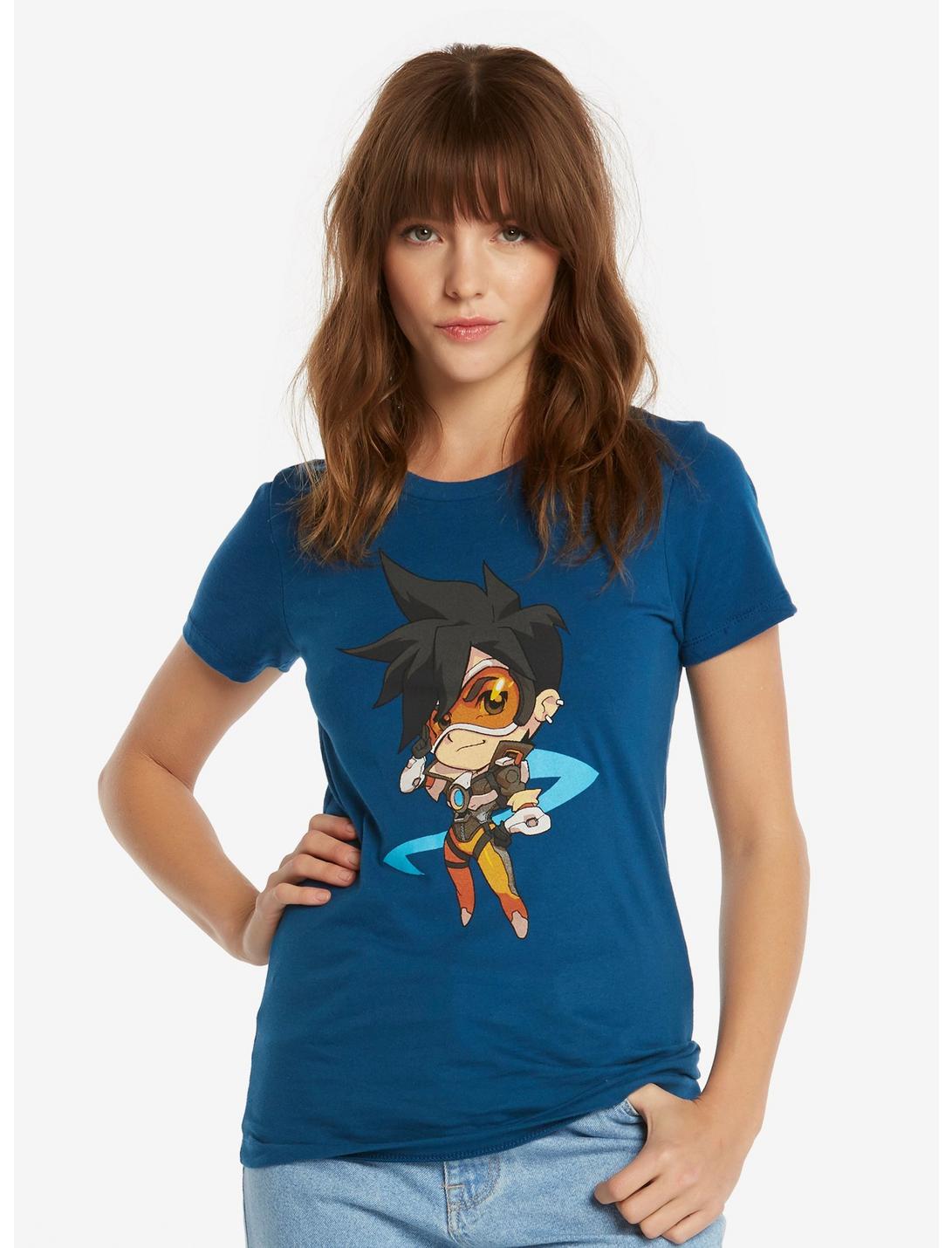 Overwatch Chibi Tracer Womens Tee - BoxLunch Exclusive, BLUE, hi-res
