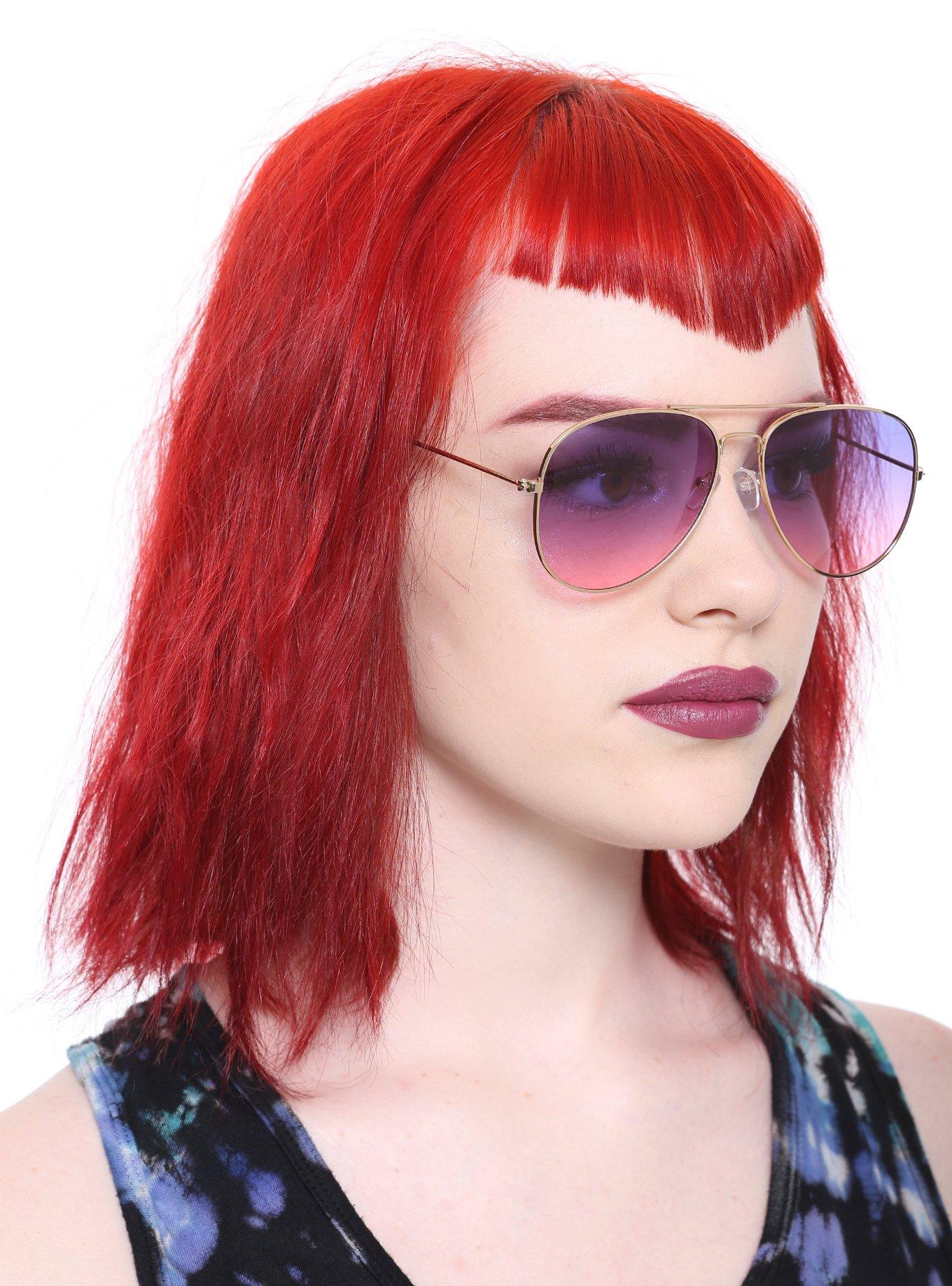 Purple & Pink Ombre Lens Gold Aviator Sunglasses, , hi-res