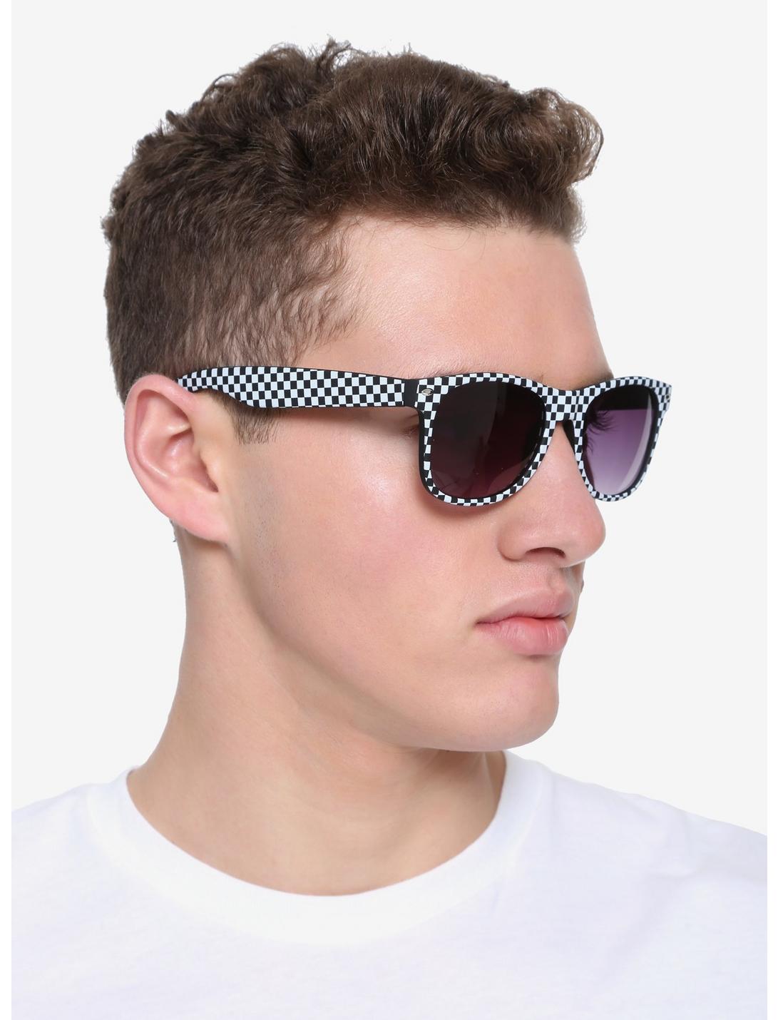 Black & White Checkered Retro Sunglasses, , hi-res