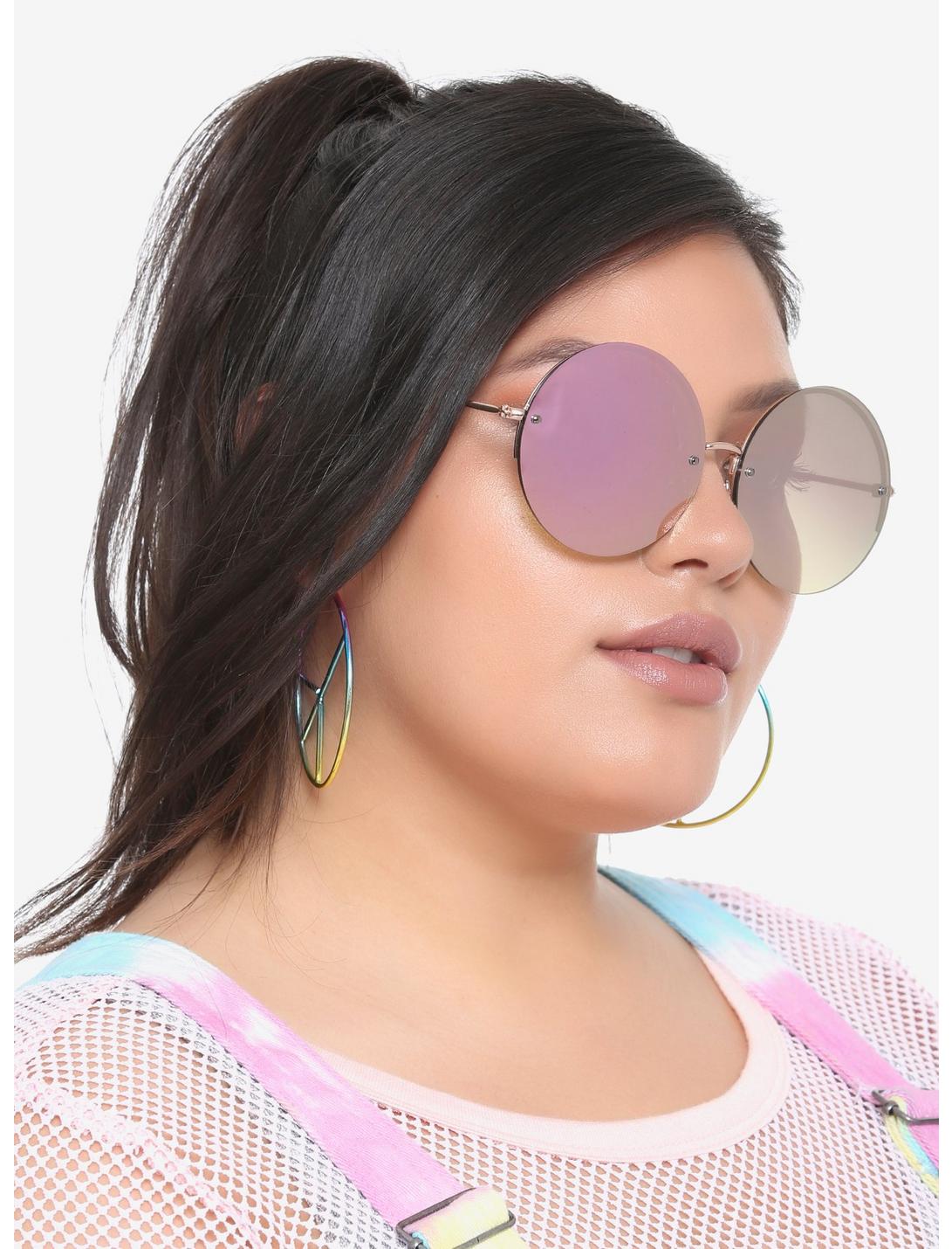 Rose Gold Mirror Flat Round Sunglasses, , hi-res