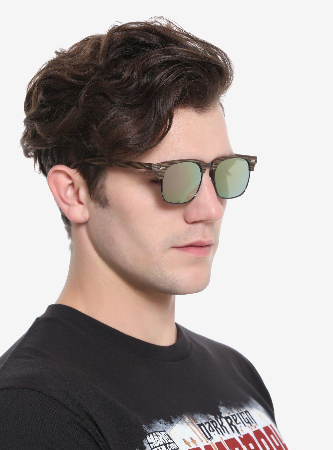 Brown Wood Half-Rim Sunglasses, , hi-res