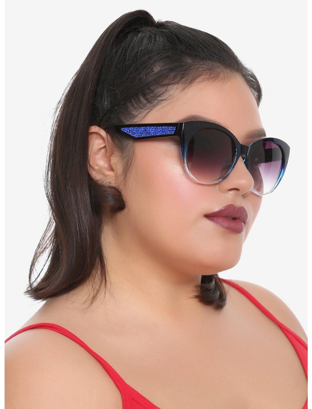 Blue Gradient Glitter Arm Plastic Cat Eye Sunglasses, , hi-res