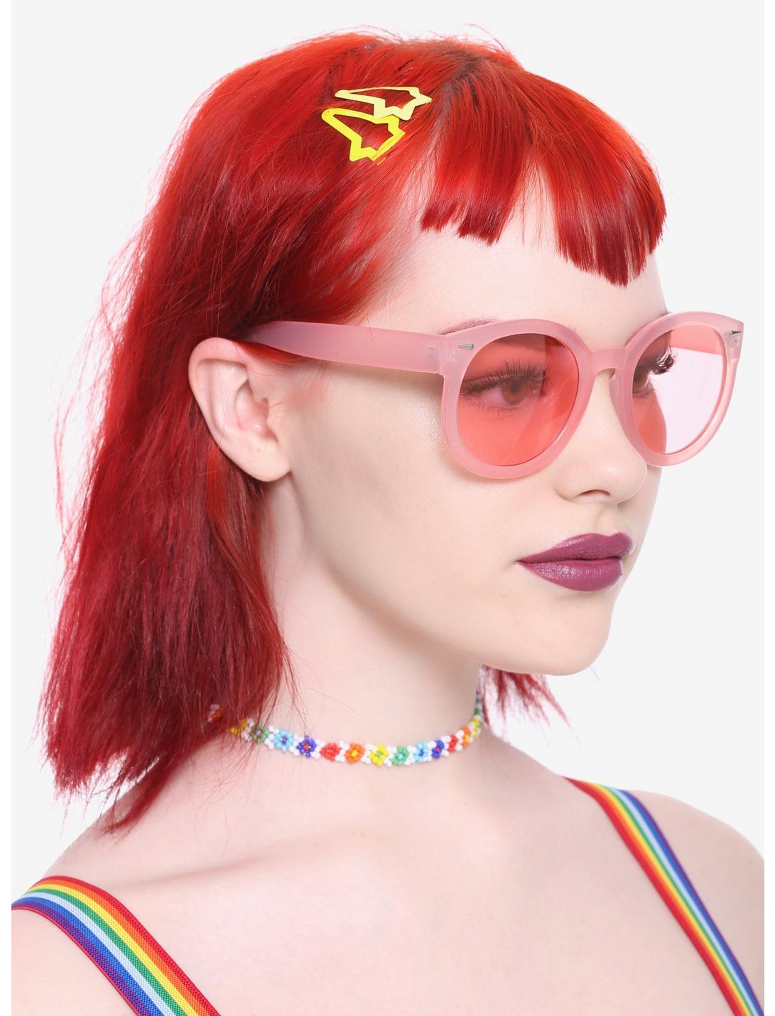 Peach Round Plastic Sunglasses, , hi-res