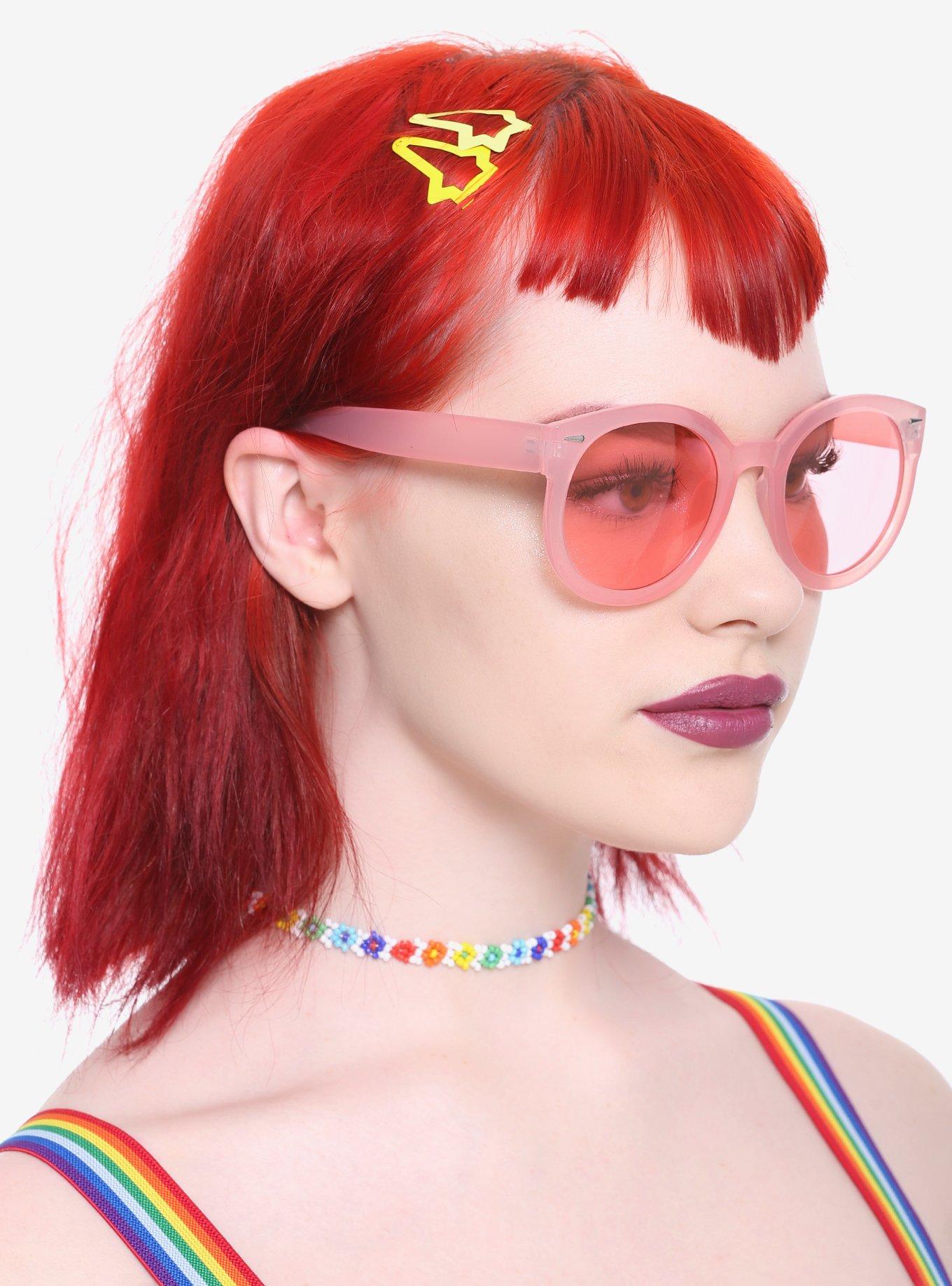 Peach Round Plastic Sunglasses, , hi-res