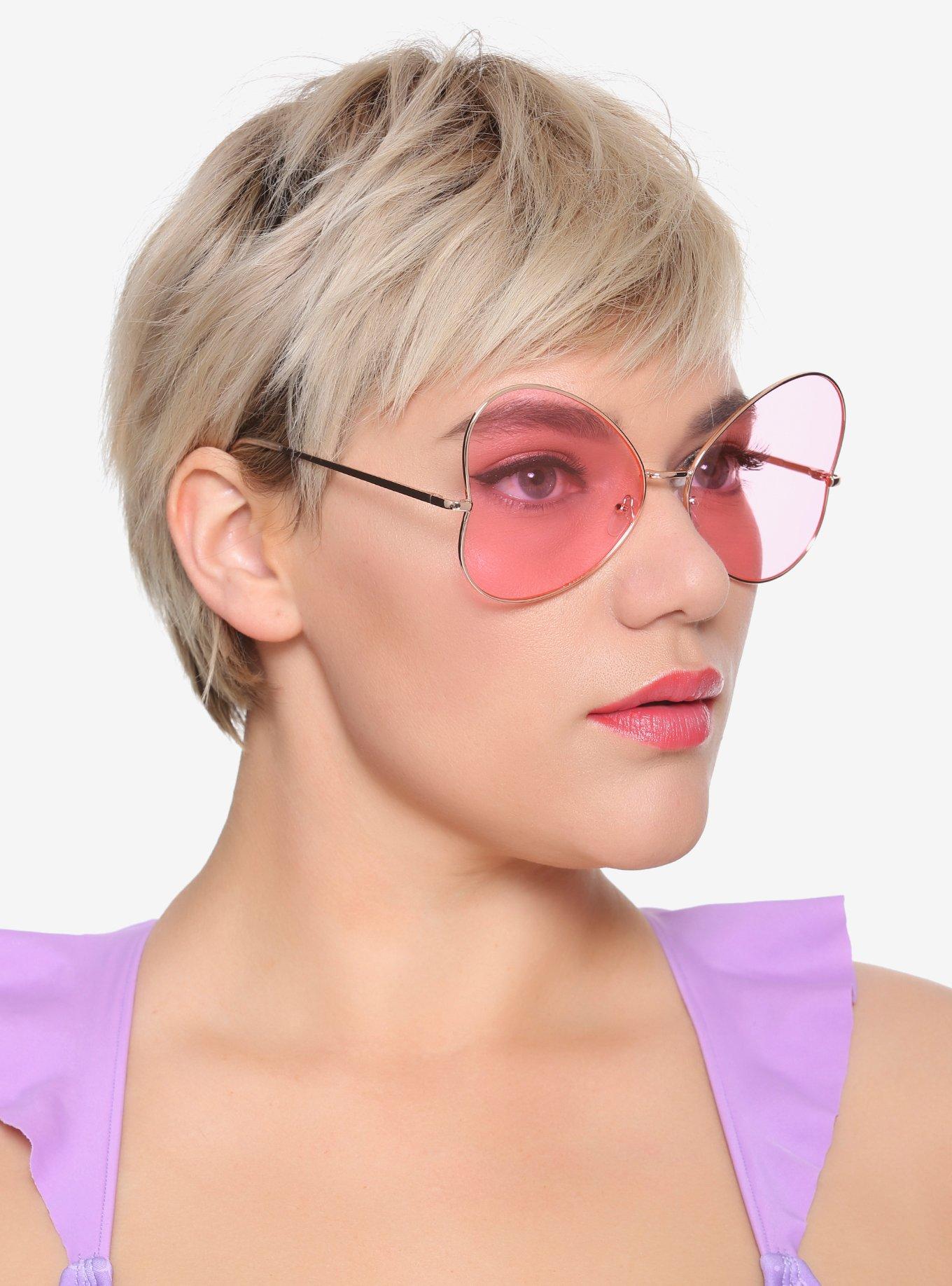 Pink Side Heart Metal Sunglasses, , hi-res