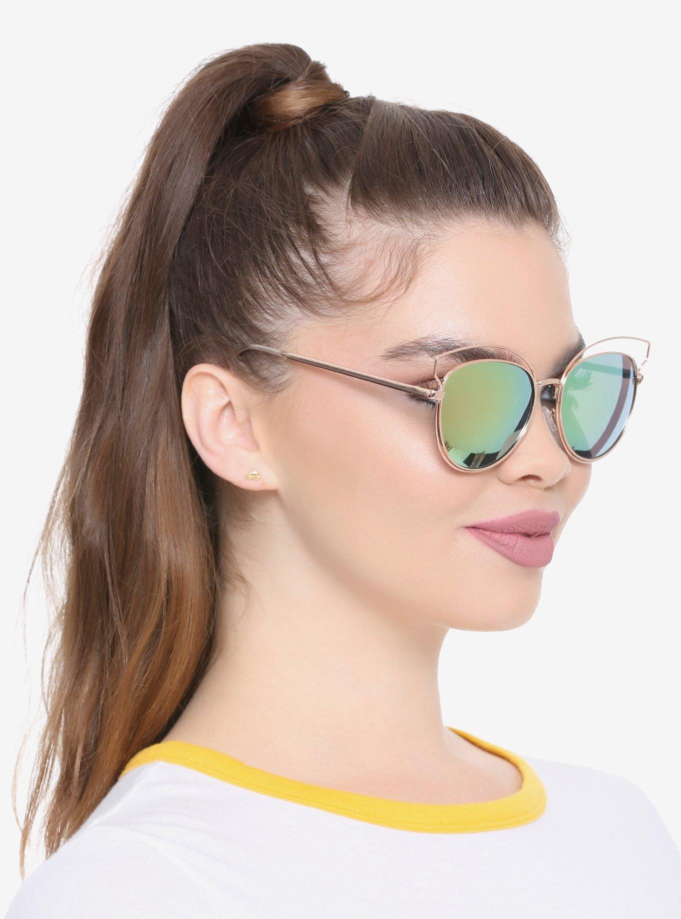 Rose Gold Wire Cat Eye Sunglasses, , hi-res