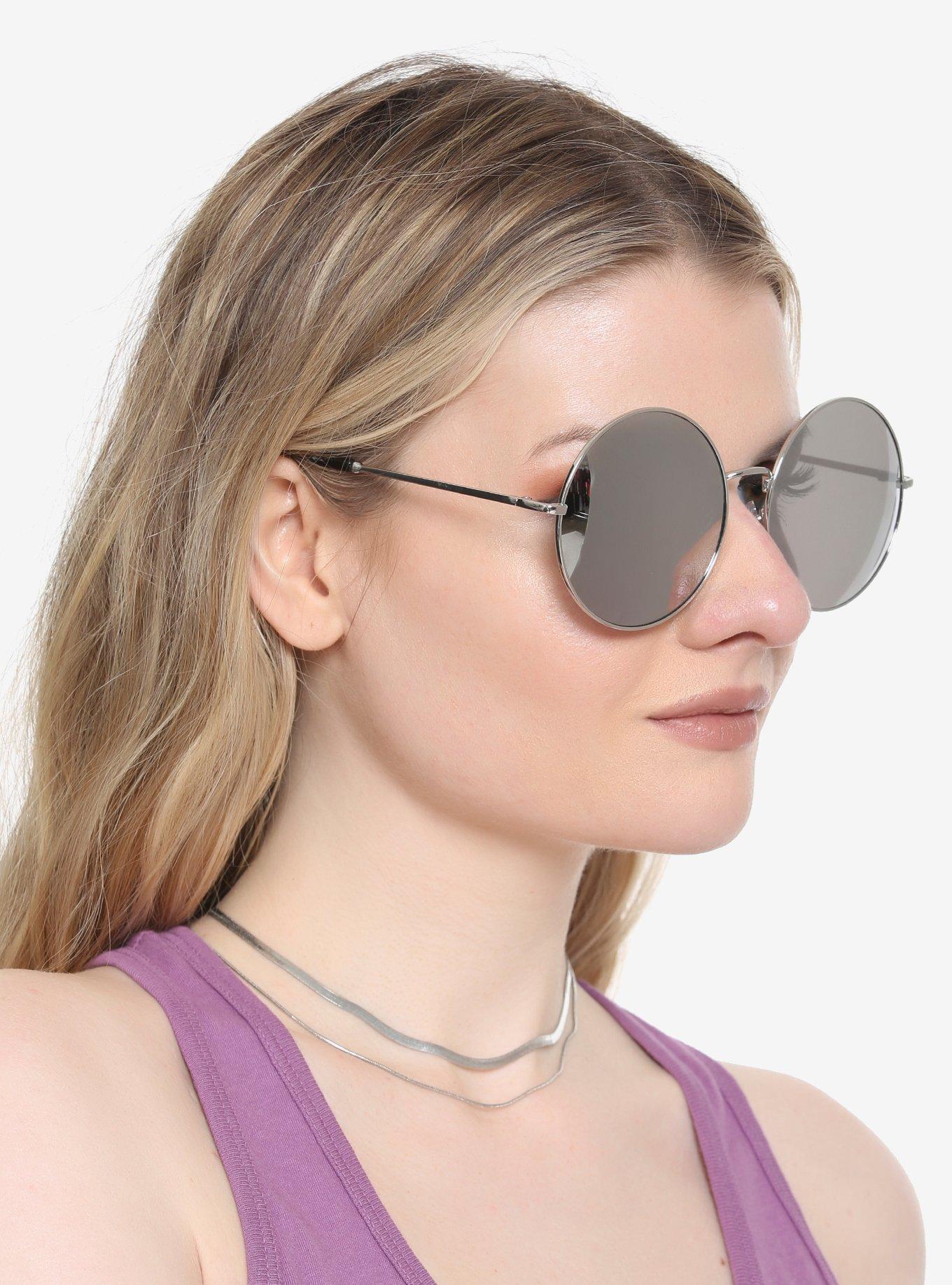 Silver Mirror Round Lens Sunglasses, , hi-res