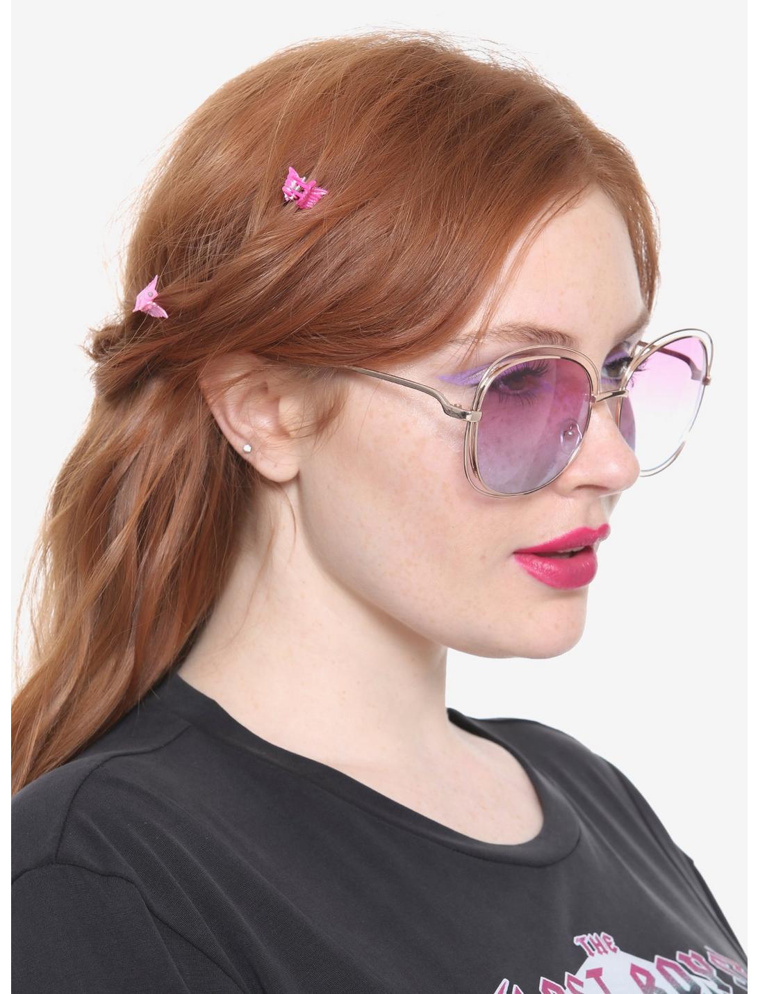 Pink & Blue Oversize Lens Gold Halo Wire Sunglasses, , hi-res
